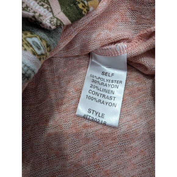 Oddy Boho Tribal Shark Bite Hem Tunic Top Long Sleeve Women's Medium Pink Green - Picture 13 of 14